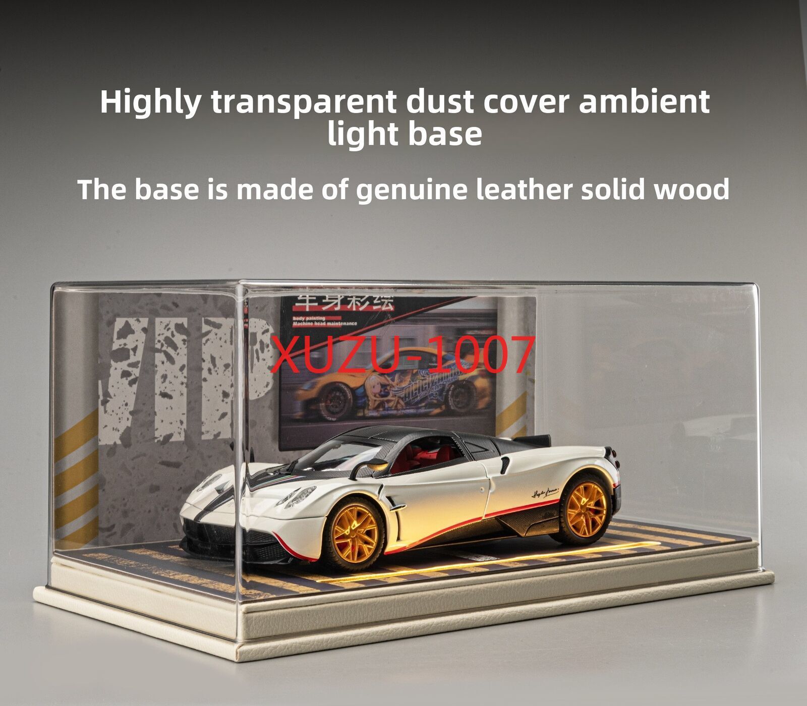 Diorama Acrylic Display Case Show Case With PU Leather Base For 1/18 Car Model