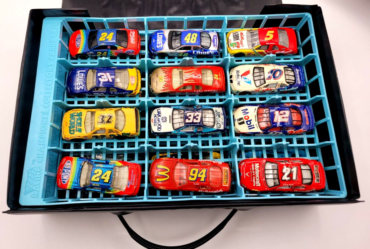 1990 Racing Champions NASCAR Stock Car Collectors Case With 24 Cars And Cards