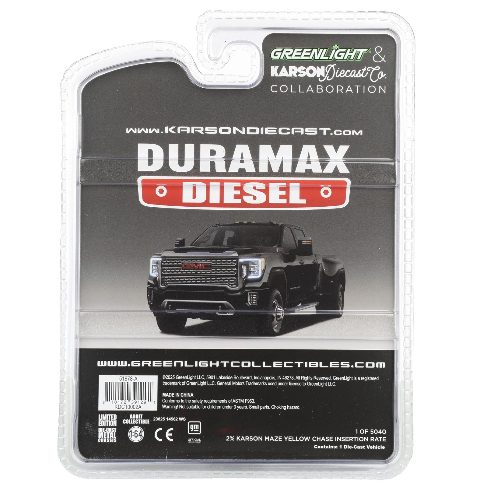 Greenlight 1/64 2022 GMC Sierra 3500HD Denali Dually Pickup Truck, Black 51678-A