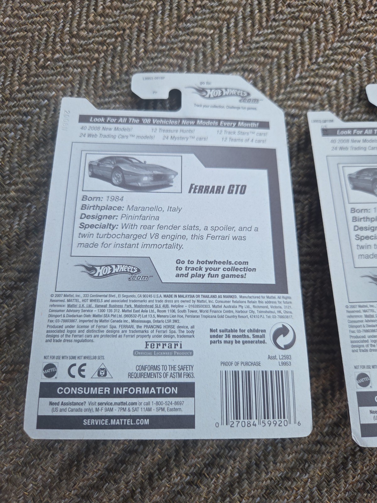 Hot Wheels-FERRARI GTO-LOT OF 2-#38-Red & Yellow-2008 New Models