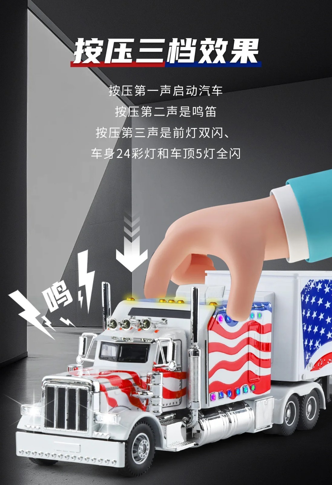 1:24 Diecast Vehicle for Peterbilt Heavy Truck 389 Model Truck Toy Sound Light
