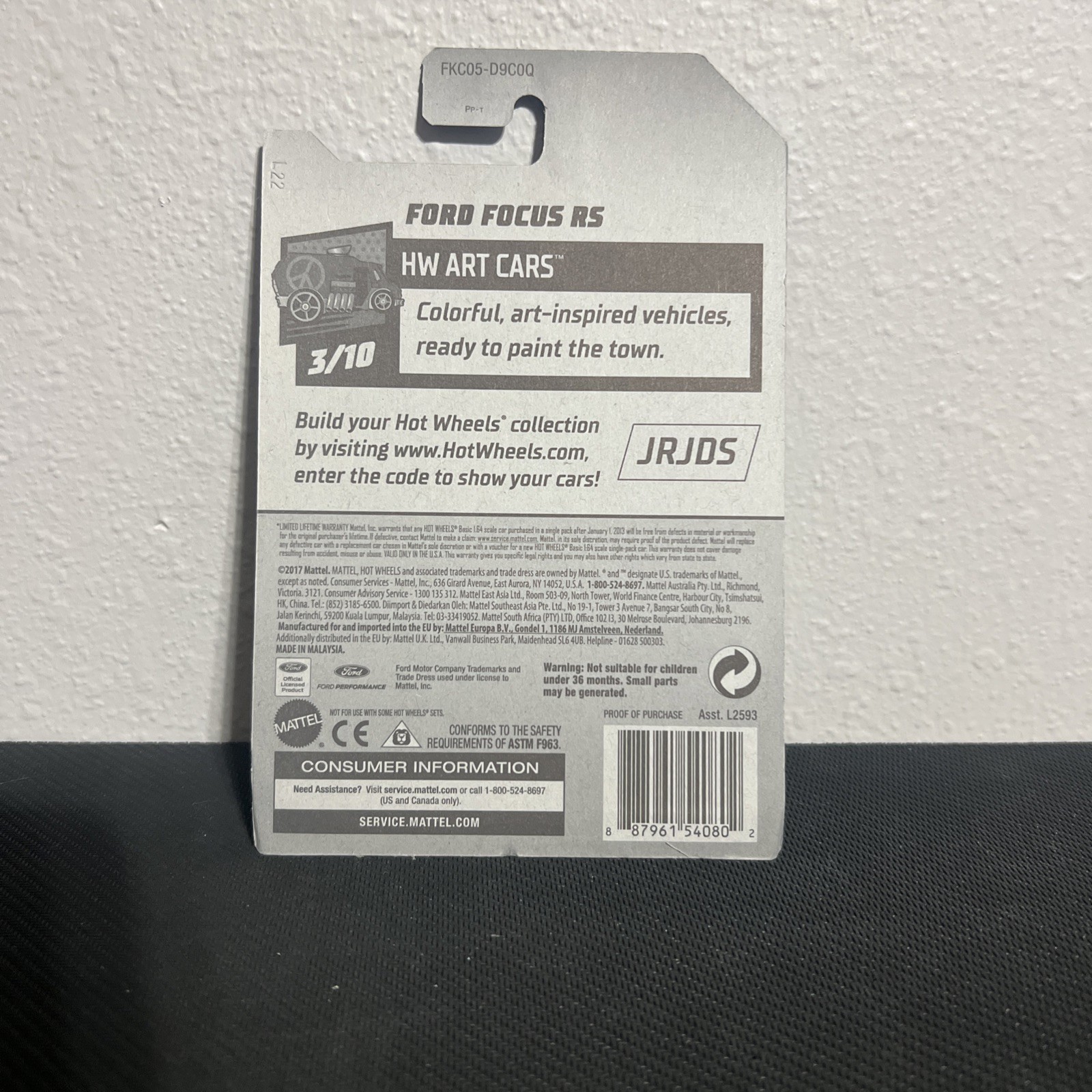 HOT WHEELS 2018 ART CARS 3/10 FORD FOCUS RS KMART COLOR EXCLUSIVE WHITE