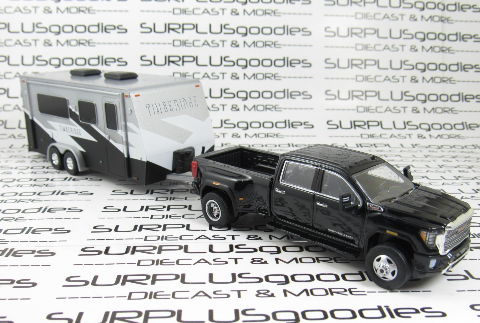 Greenlight LOOSE Black 2022 GMC SIERRA 3500 Dually Pickup w/Camper Trailer Home