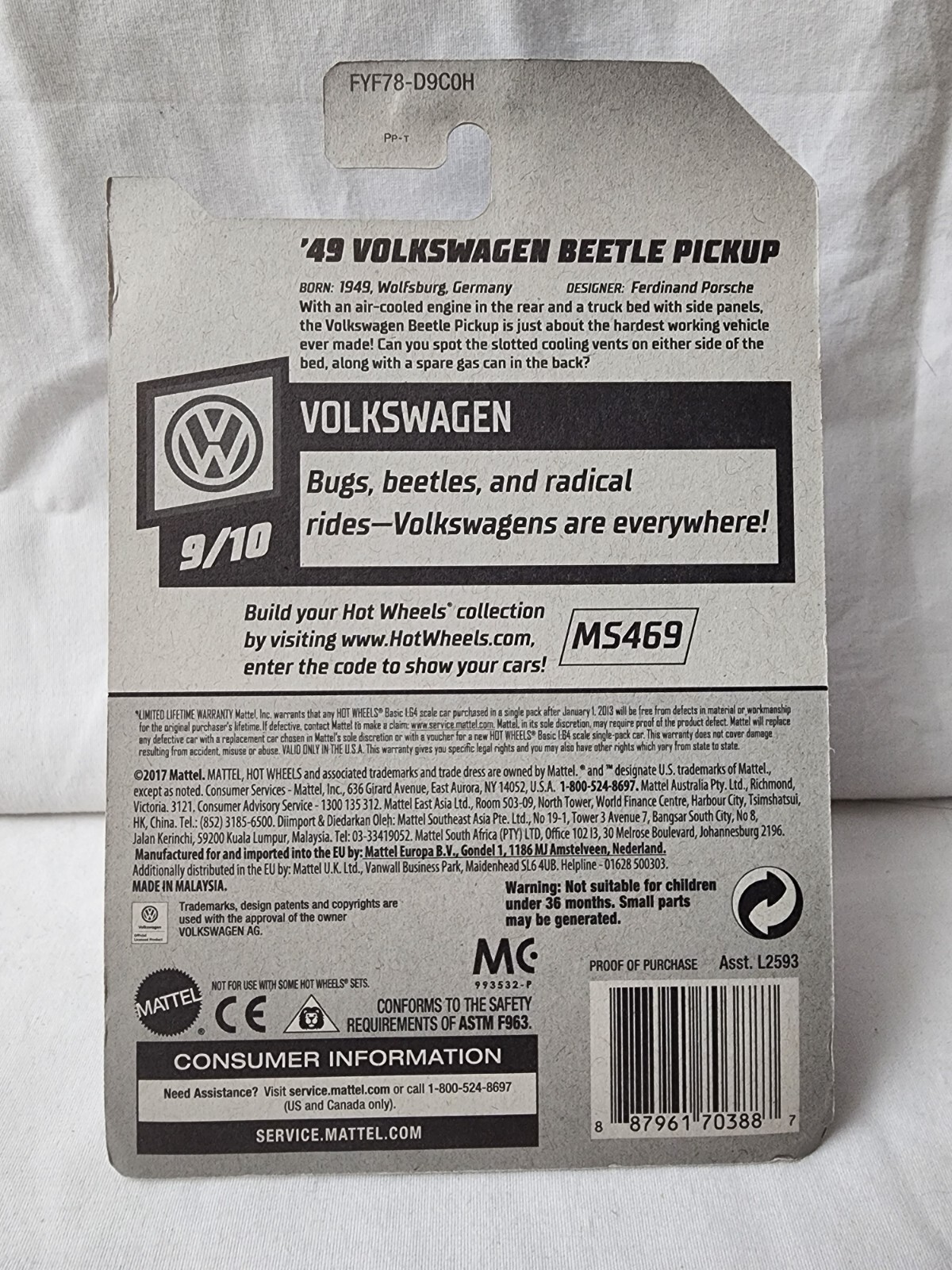 Hot Wheels 2020 Red ’49 Tire Shop Volkswagen Beetle-Pickup 1/64th #A2