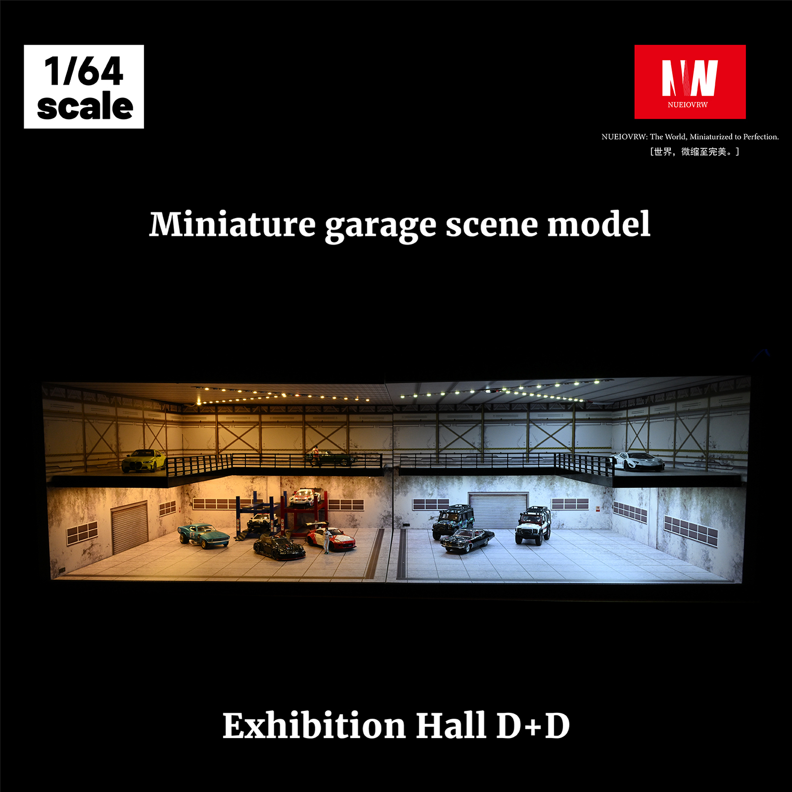 1/64 Diorama Car Garage Model LED Lighting Car Showroom Scene Display Model Gift