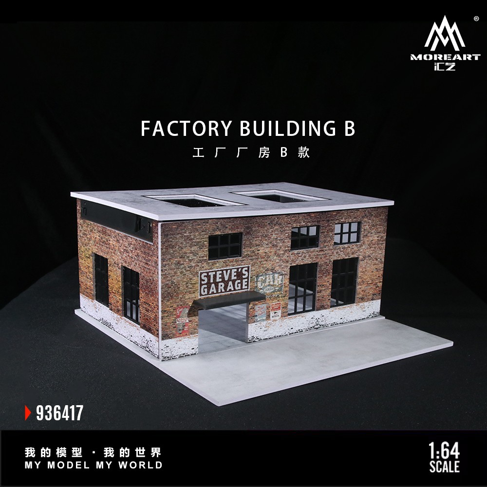 1/64 Diorama Car Garage Model LED Repair Factory Parking Lot Scene Display Model