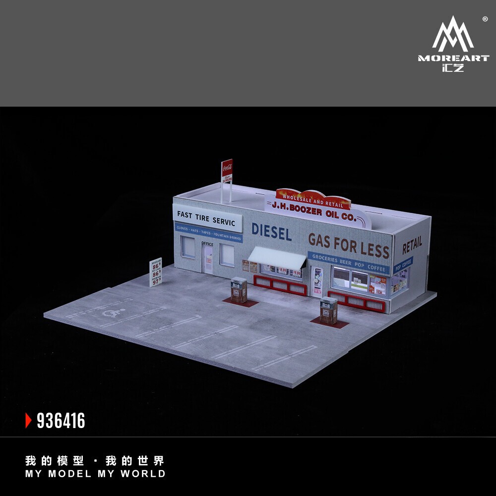 Diorama 1/64 Car Parking Lot Model LED Lights City Car Gas Station Scene Display
