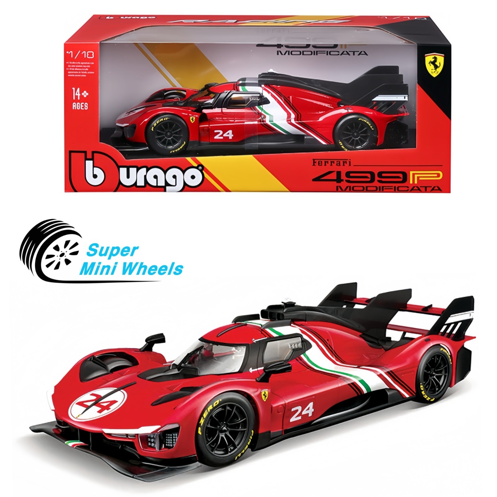 Bburago 1:18 Ferrari 499P Modificata #24 – Red – Ferrari Racing