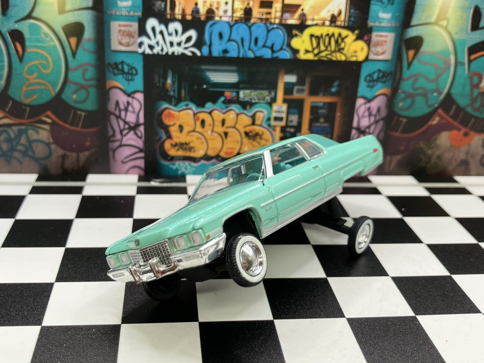 1971 Cadillac DeVille Lowrider 1/64 Scale Custom Diecast Car 3 Wheel Stance