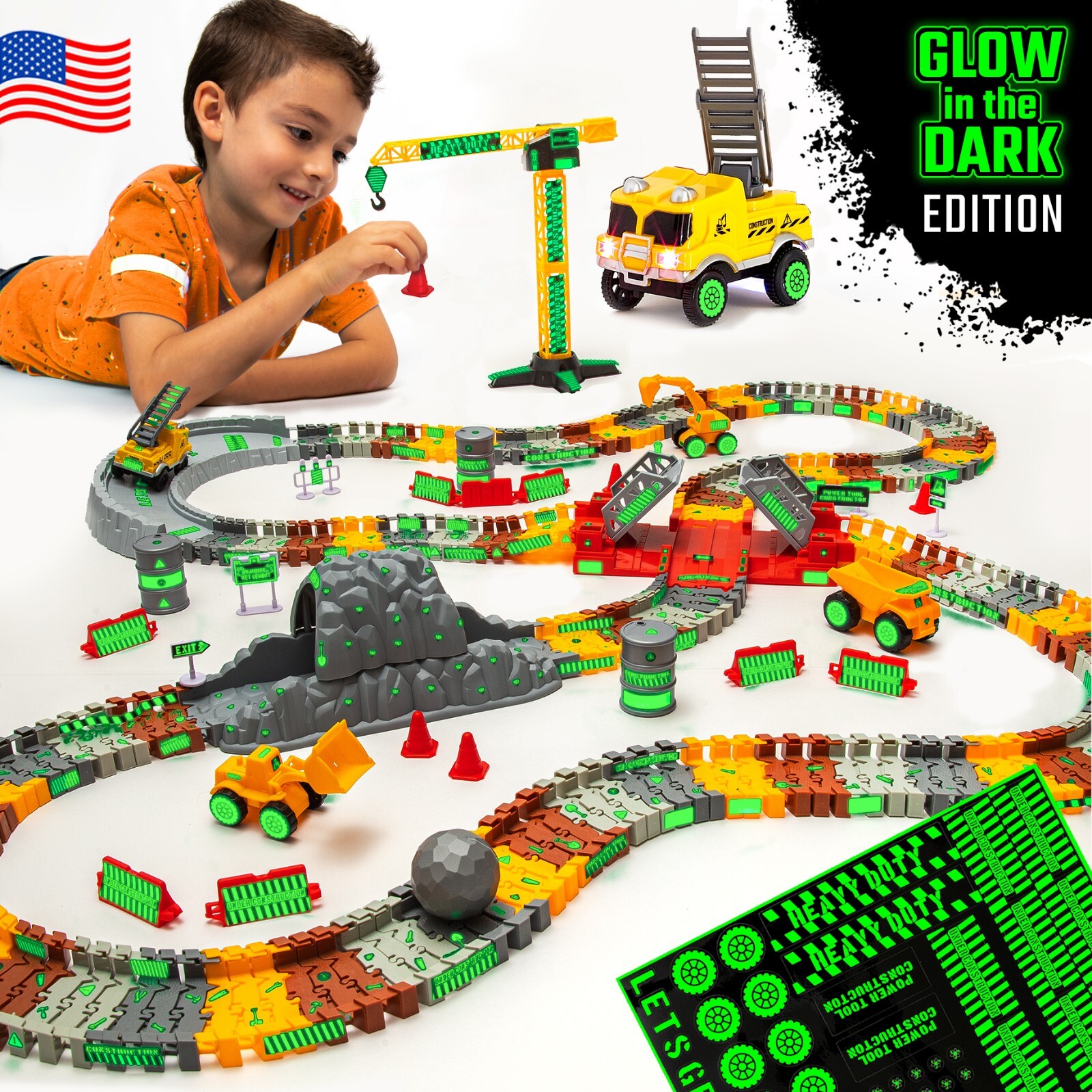 Construction Toy Track For Kids Playset Gift – Excavator Truck Crane Vehicles