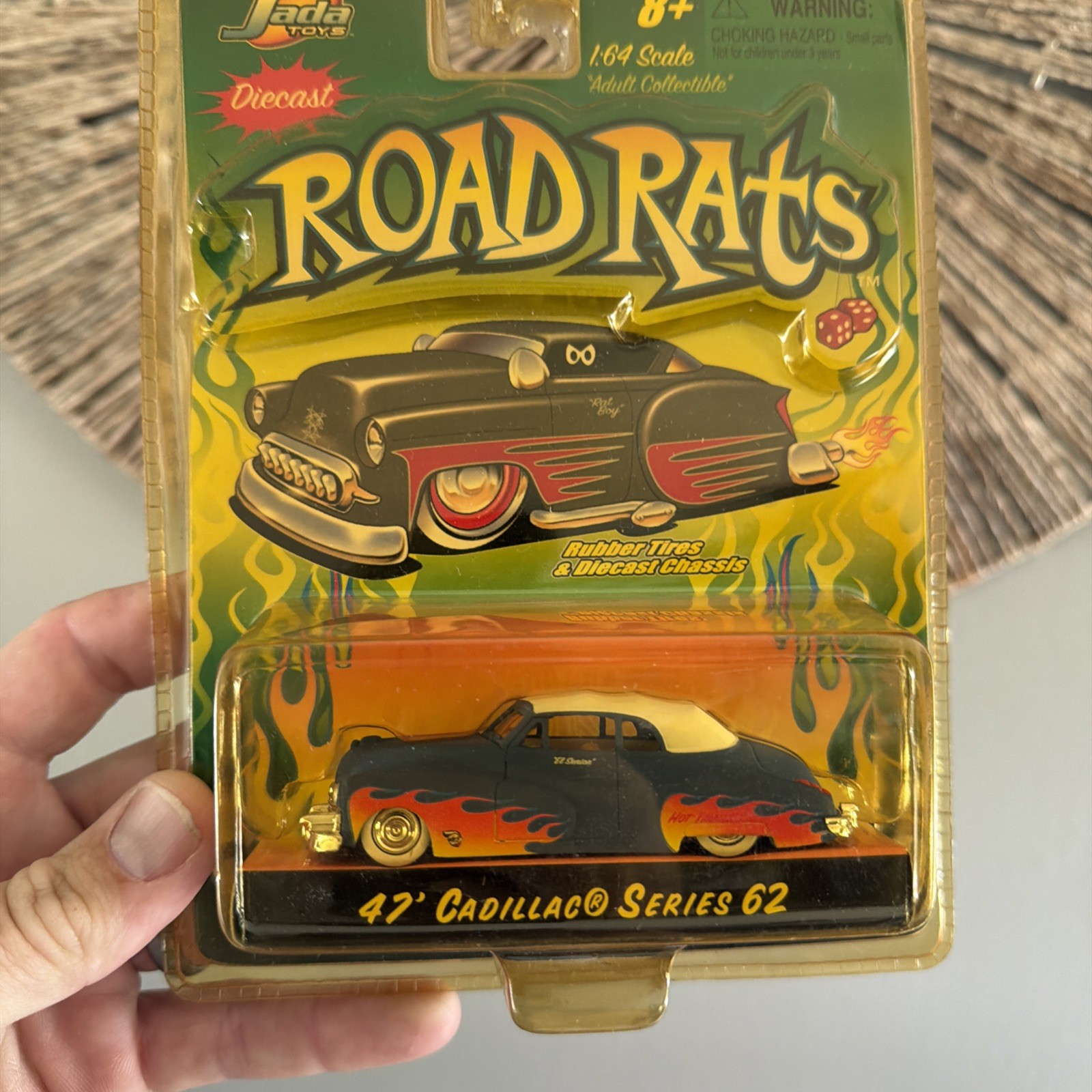 Jada Toys Road Rats 1947 Cadillac Series 62 Blue w/ Flames White Top 1:64 Scale
