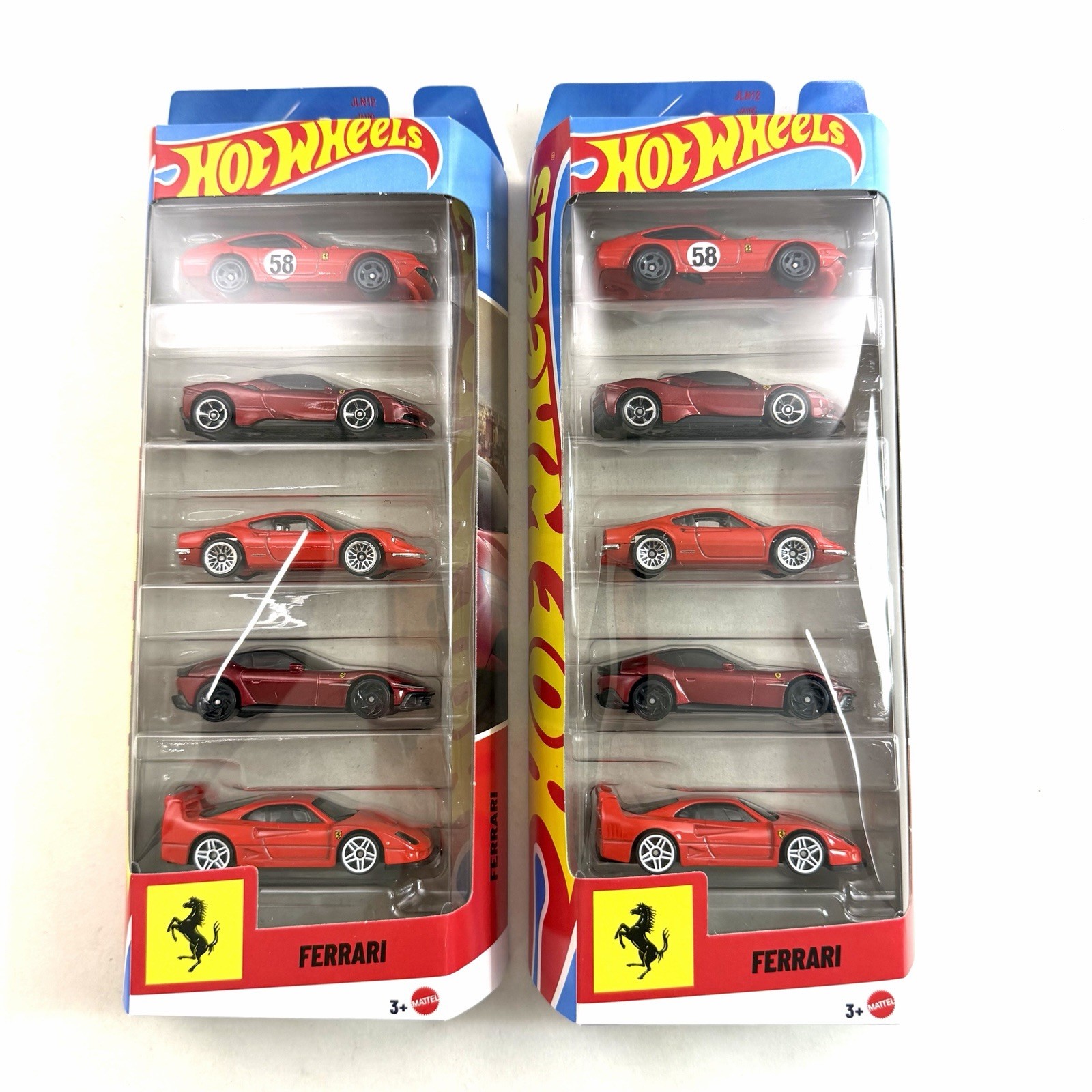 2026 2 Hot Wheels Ferrari 5-Pk New F40 SF90 12Cilindri 365 GTB4 Dino 206GT JLN12
