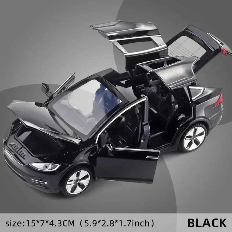 1:32 Tesla Model X Diecast Car Zinc Alloy Metal Toy Pull Back Sound Light Blue