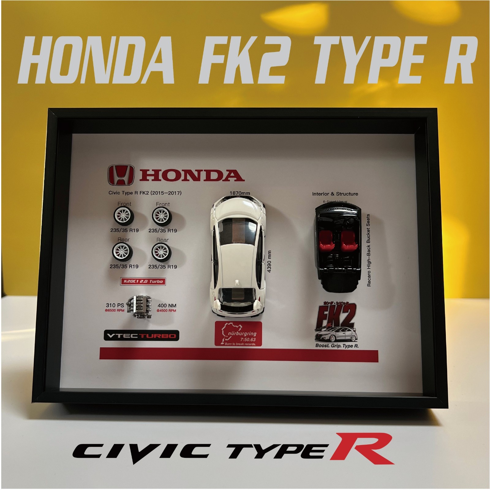 Honda Civic Type R FK2 Diecast Model Car 3D Shadow Box Wall Art Display Case JDM