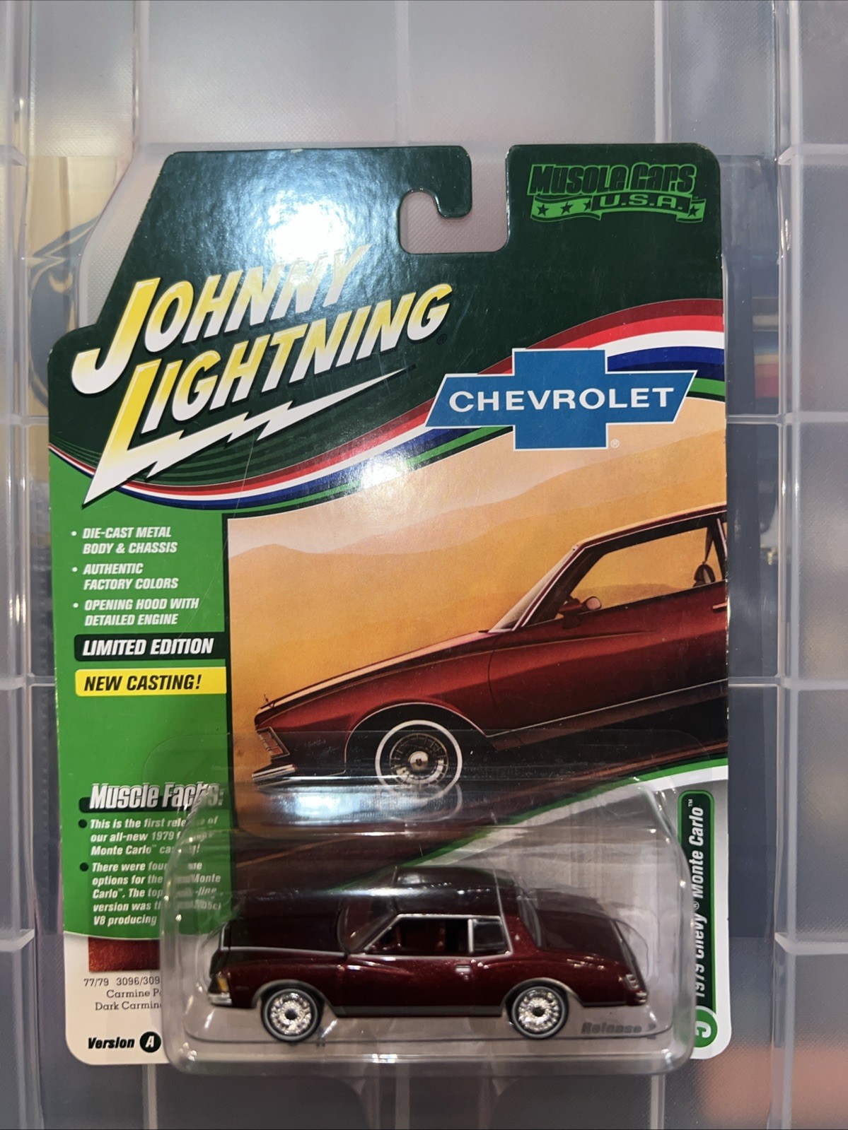 JOHNNY LIGHTNING 1/64 MUSCLE CARS 1979 CHEVY MONTE CARLO CARMINE RED Please Read