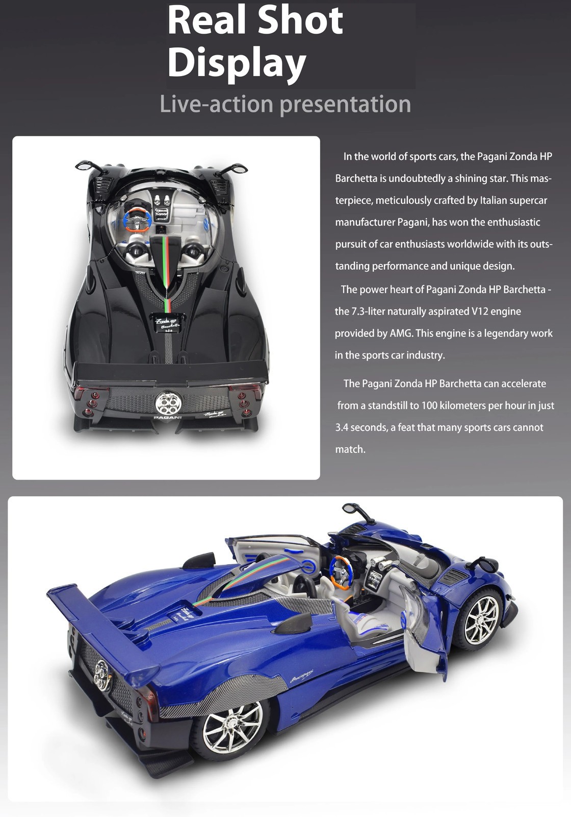 1:24 Pagani Zonda Car Model Alloy Convertible Sports Car Ornaments Car Model