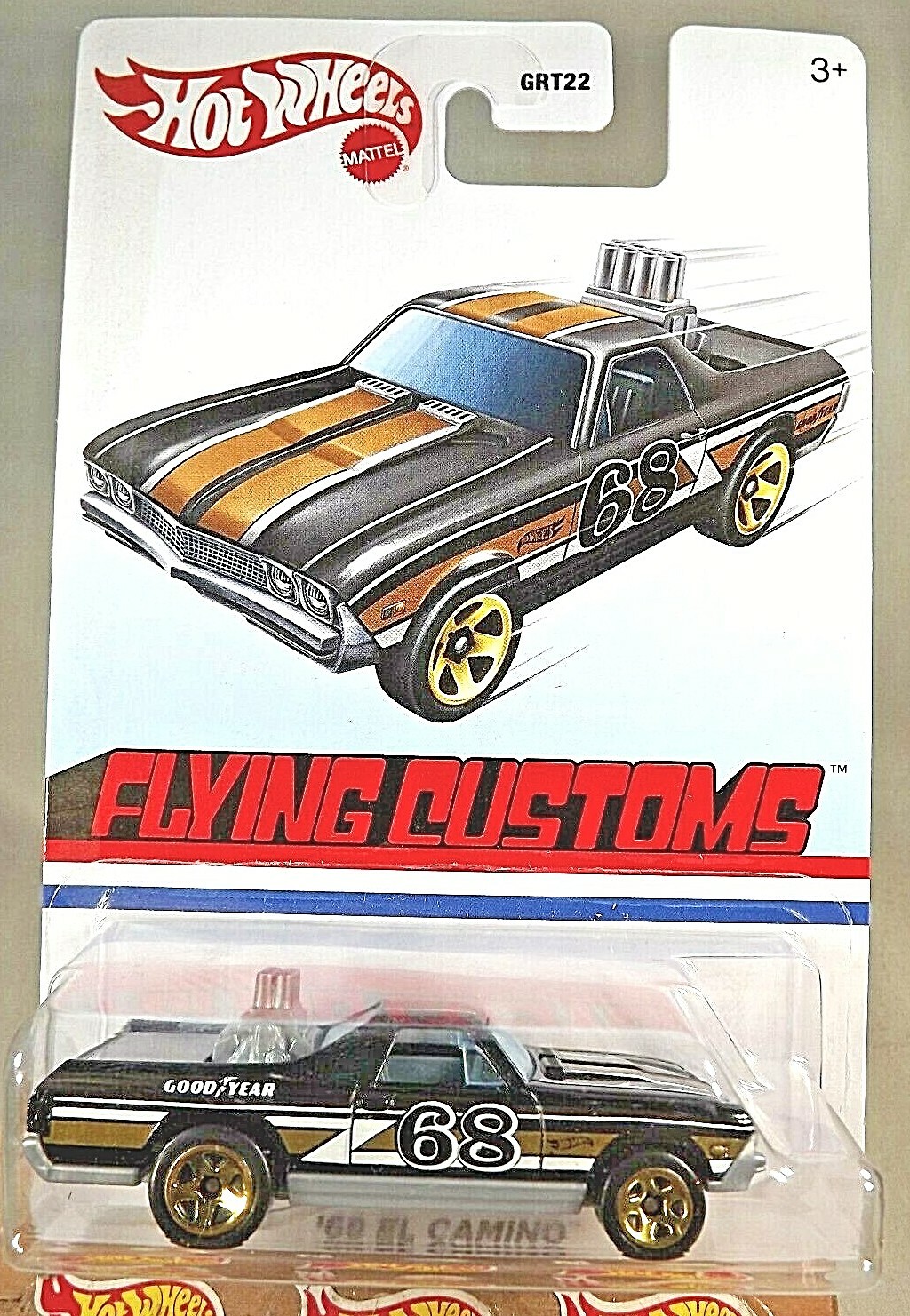 2021 Hot Wheels Target Retro Flying Customs ’68 EL CAMINO Black w/Gold 5 Spokes