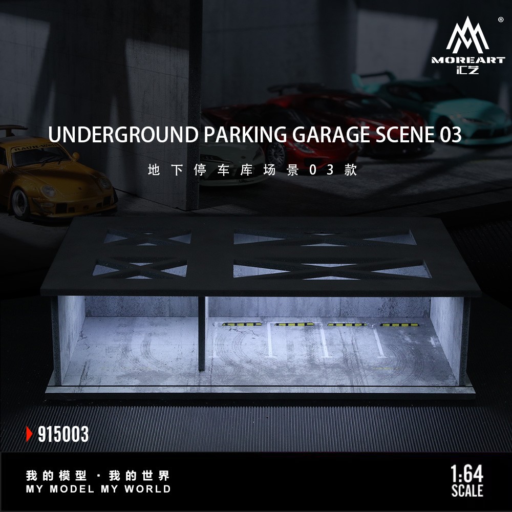 1:64 Garage Diorama Model LED Underground Parking Lot Scene Display Case US