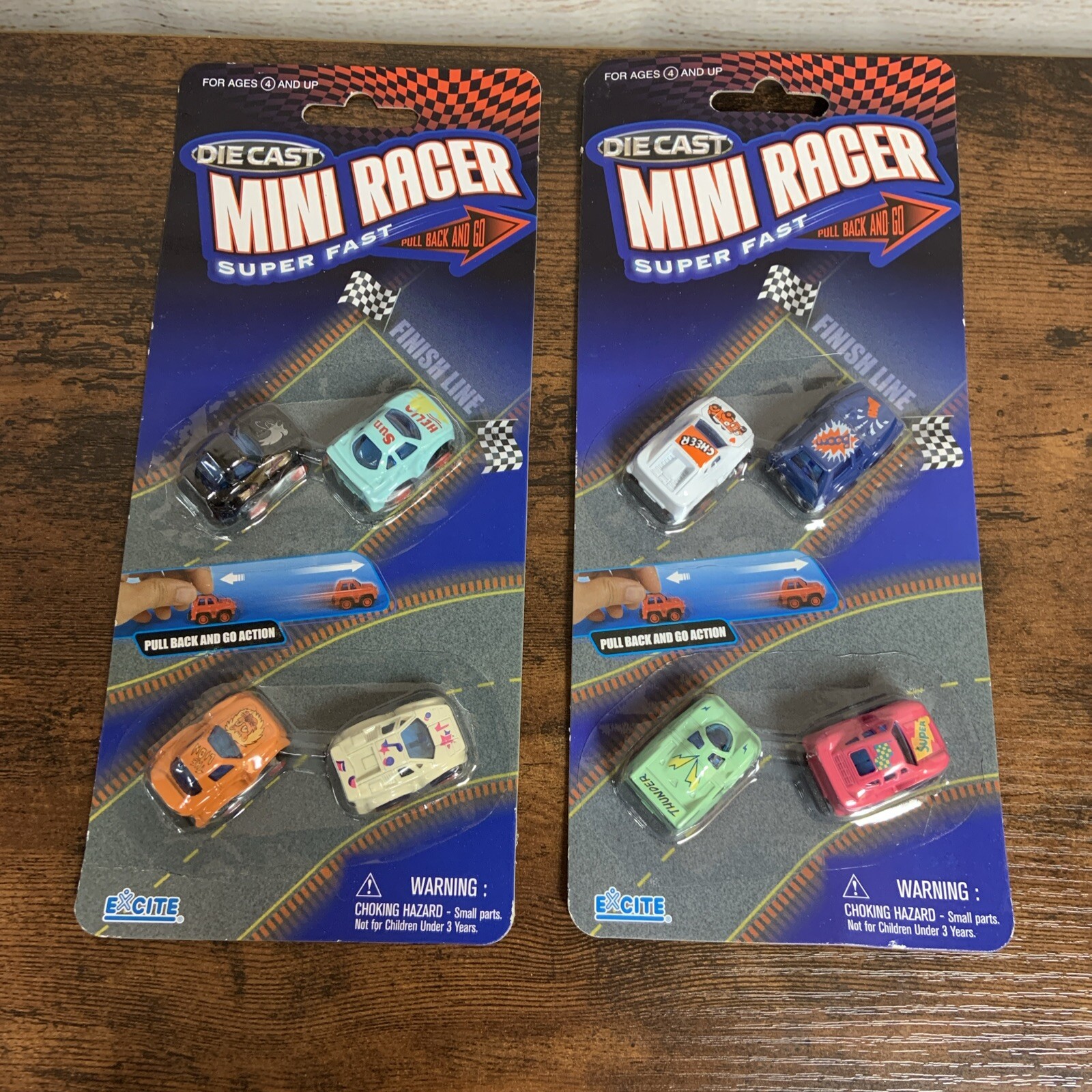 Die Cast Mini Racer Cars, Super Fast, Ages 3+, Pull Back and Go Action 2 Sets