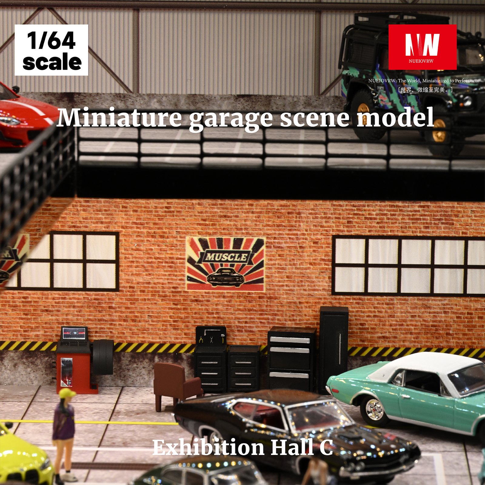 1/64 Diorama Car Garage Model LED Lighting Car Showroom Scene Display Model Gift