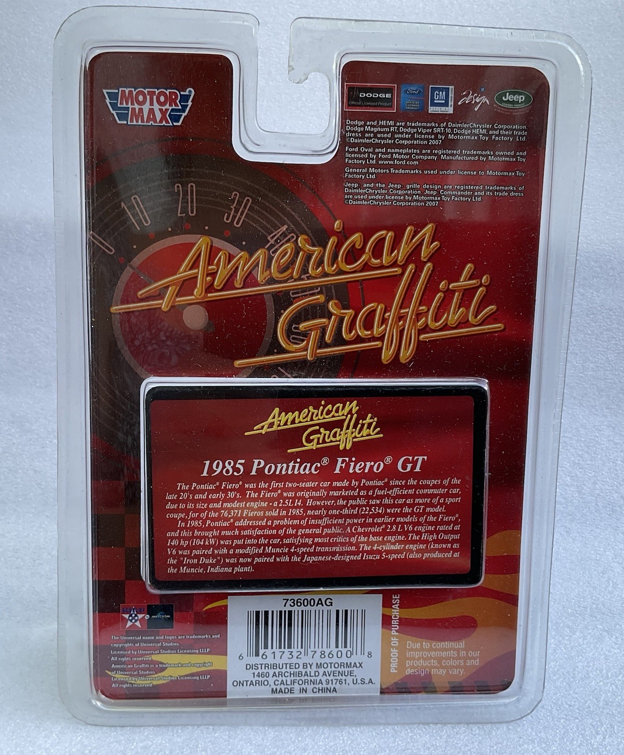 Motor Max American Graffiti 1985 PONTIAC FIERO GT Red MOC