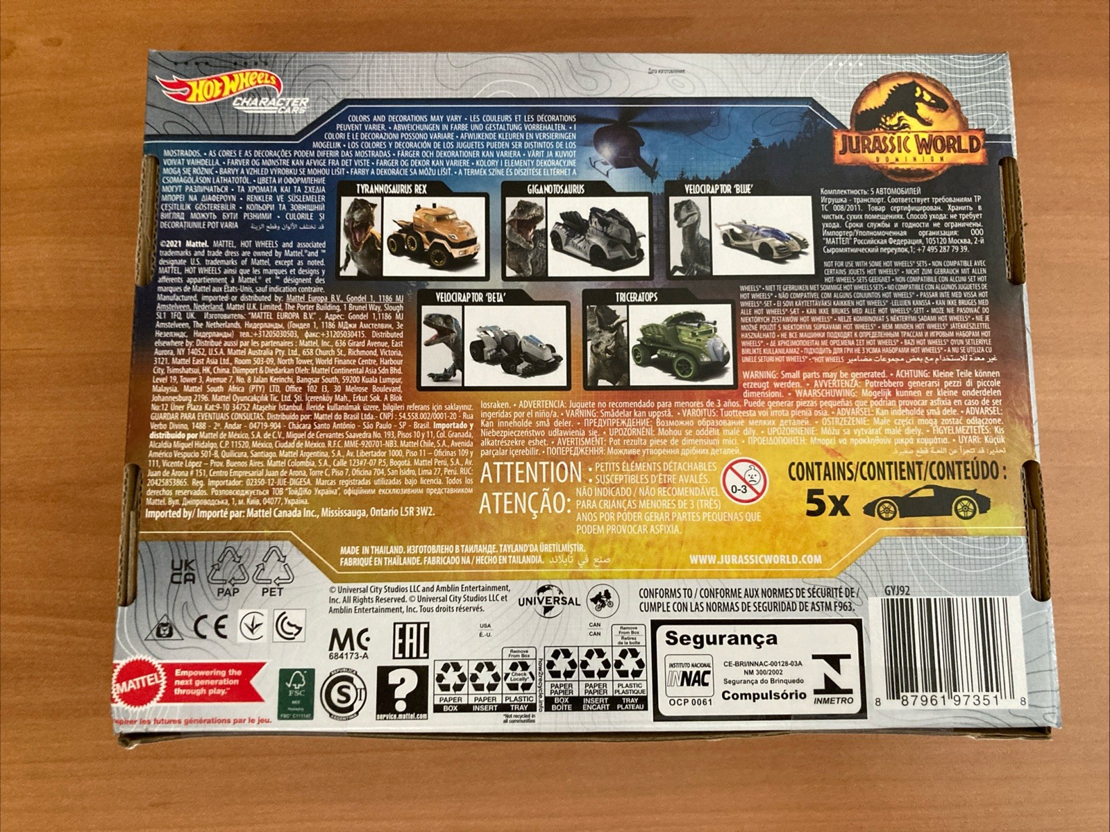 Hot Wheels Jurassic World Dominion Set of 5 Pack Toy Character Car Fast Shipping