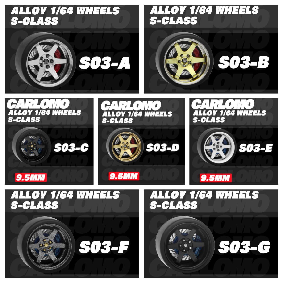 Carlomo 1/64 Diecast Custom Wheels Rubber Tires 9.5mm JDM Tuner Parts MINI GT