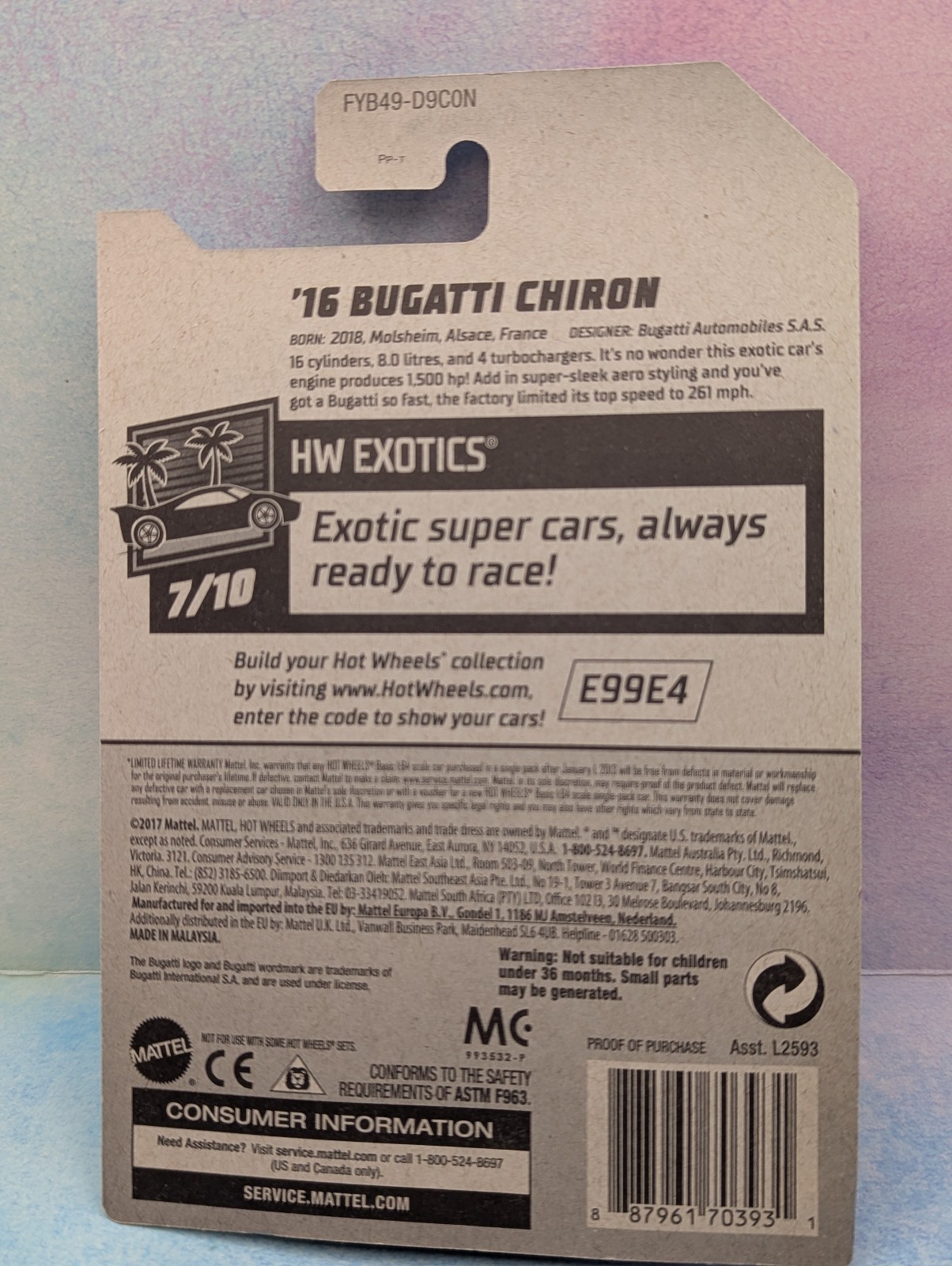 New 2019 Hot Wheels ’16 BUGATTI CHIRON #236 ☮metallic blue royal;j5☮Exotics☮Z5