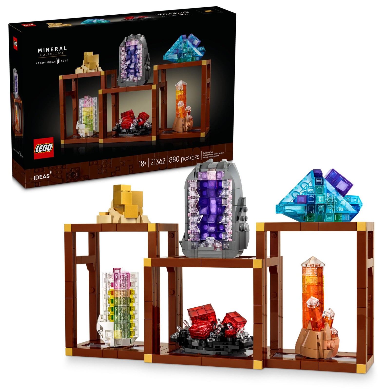 Ideas Mineral Collection Building Set for Adults 18+ with 3 Display Shelves Deco