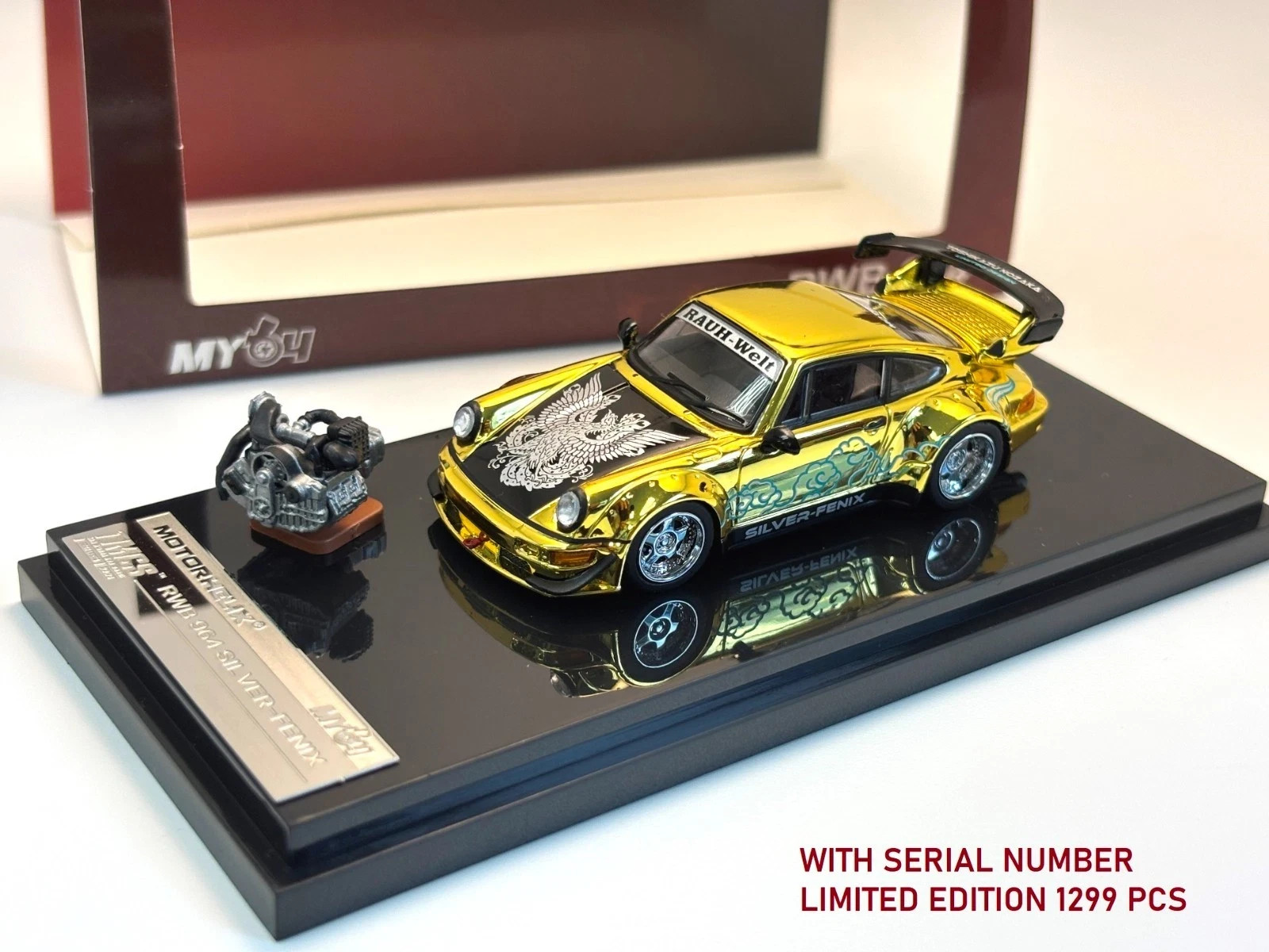 MOTORHELIX 1:64 RWB 964 Silver-Fenix Gold Chrome Toshikazu Nozaka Art