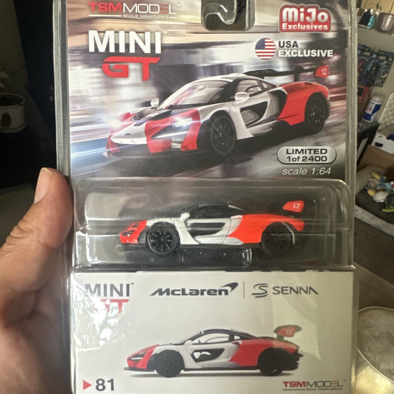 TSM Model Mini GT McLaren Senna 1:64 Diecast White/Red/Black Unopened