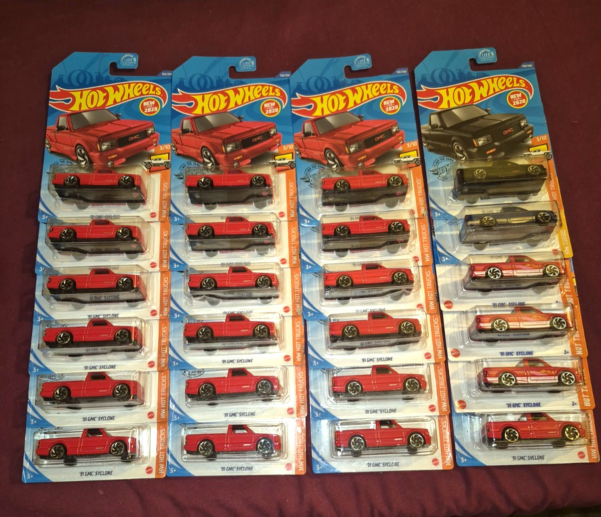 2020 HOT WHEELS P CASE HW HOT TRUCKS 1991 RED GMC SYCLONE –LOT OF 24 VHTF