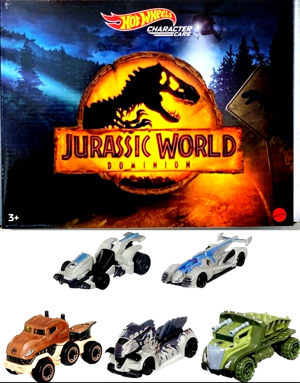 🦖 2022 NEW Hot Wheels Jurassic World Dominion Character Cars 5 Pack Box Set 🦕