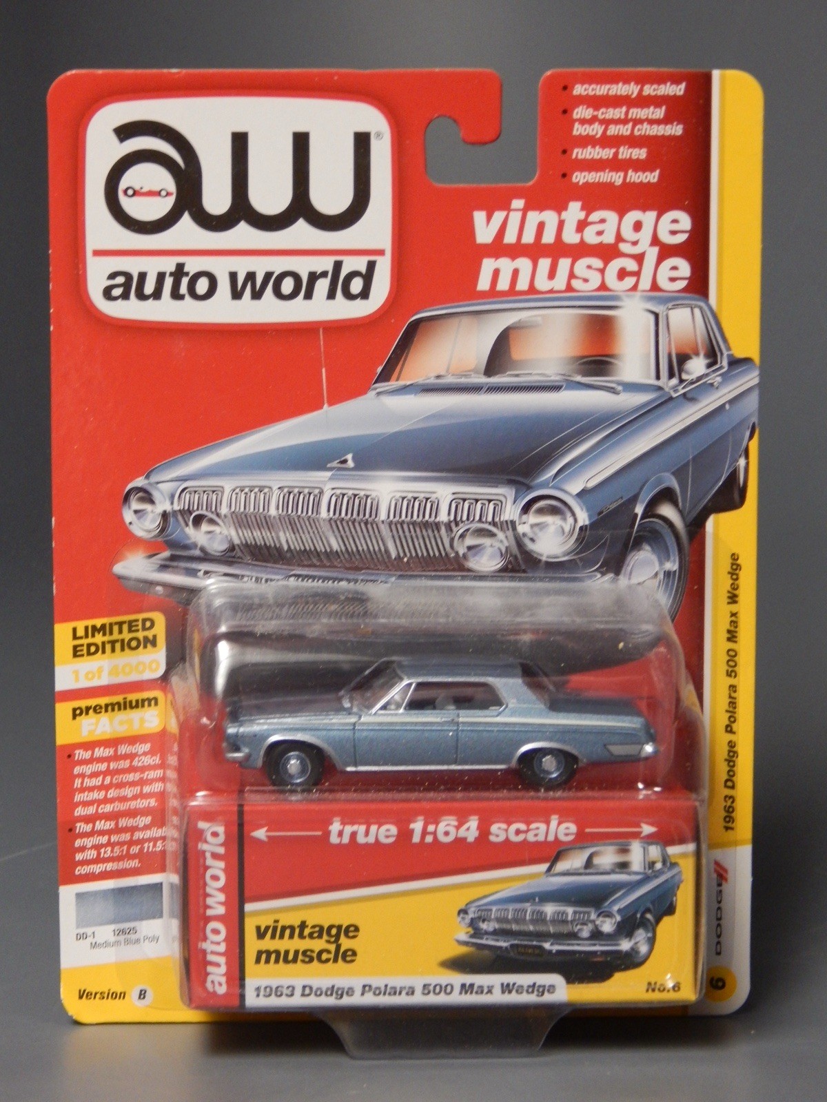 1963 Dodge Polara 500 Max Wedge Medium Blue Poly 1/4000 Auto World 1/64 MIP 2015