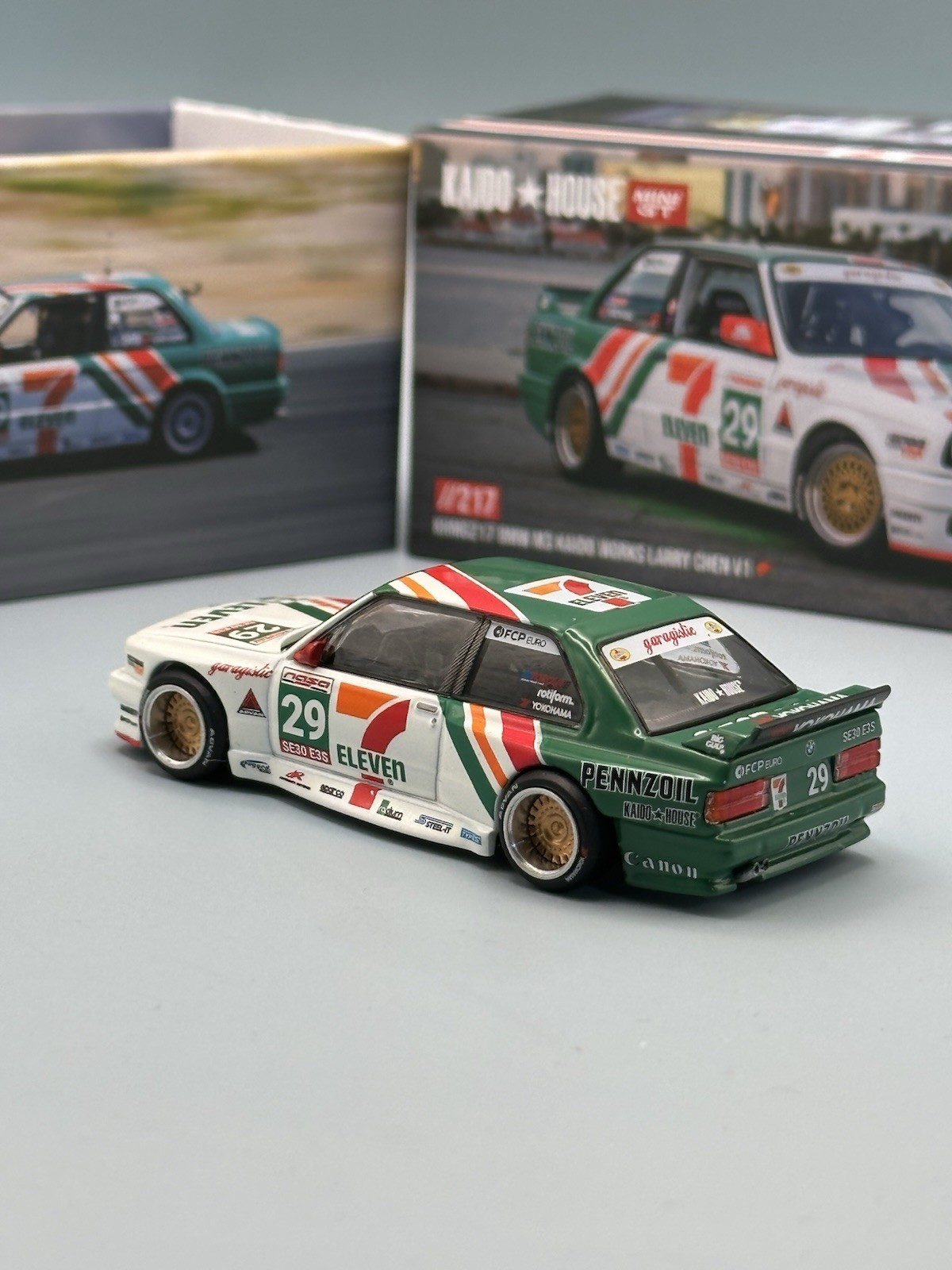 Kaido House x Mini GT 1:64 BMW M3 Kaido Works Larry Chen V1 7-Eleven KHMG217