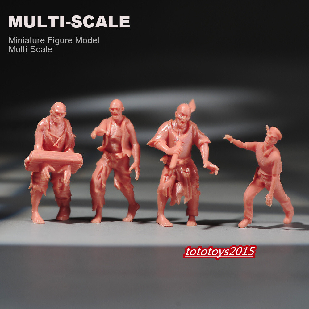 4pcs Unpainted 1/87 Zombie Scene Prop Miniatures Doll Figure Diorama For Car Toy