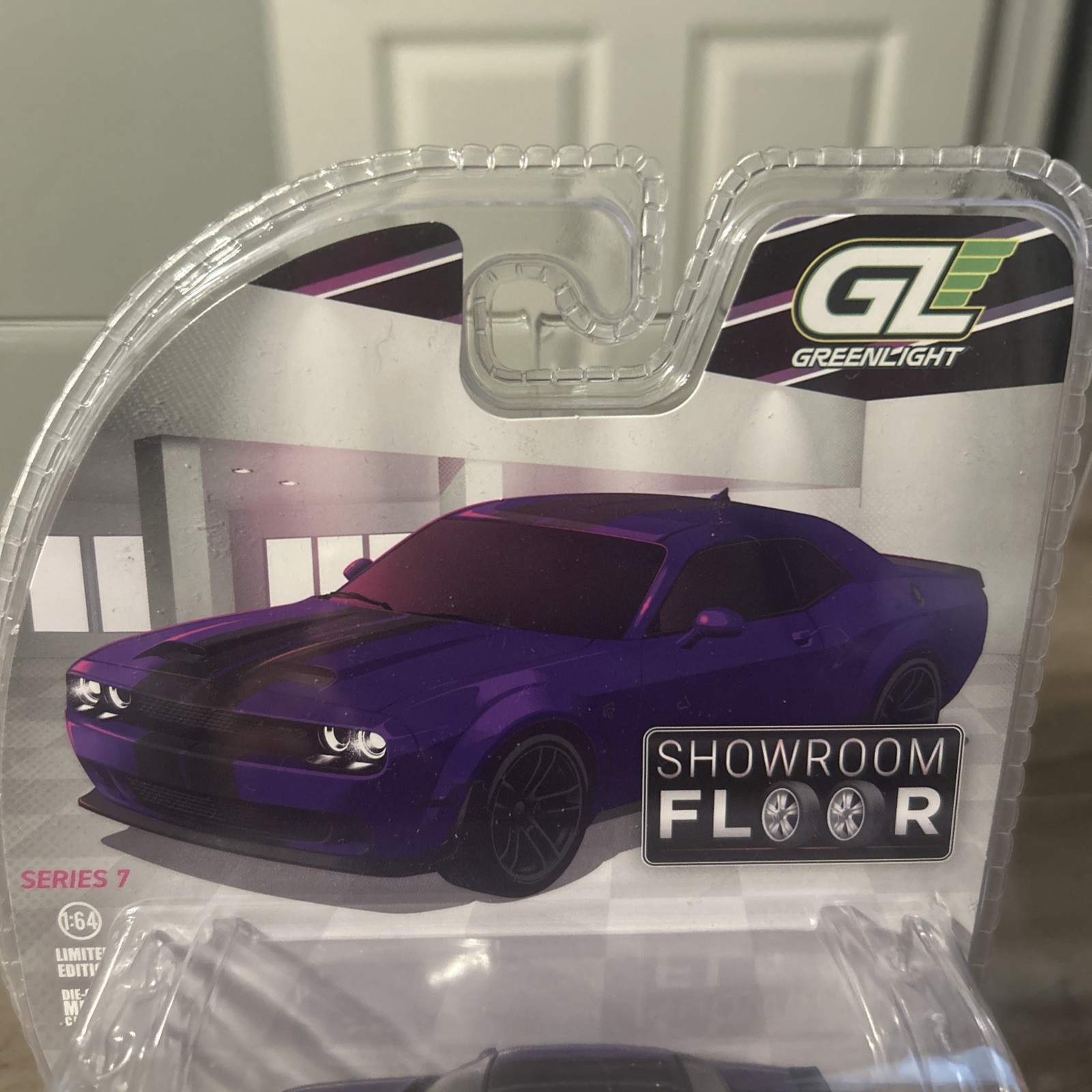 Green Light Showroom Floor ‘23 Dodge Challenger SRT Hellcat Purple With Stand