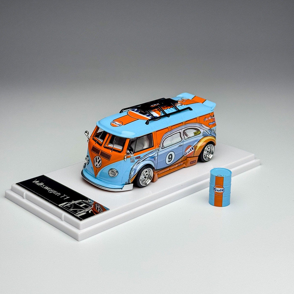 1:64 Gulf Livery T1 Bus Lowrider Diecast Alloy Collectible Van
