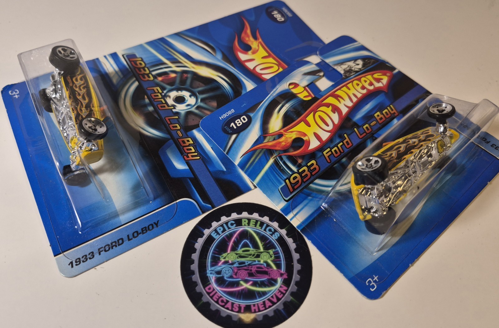 🌟BOTH! HotWheels 2005 1933 Ford Low Boy, Reg & Short Card, 👀 W/ Protector‼️