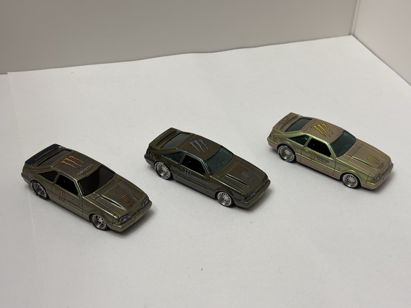 Hot Wheels FOX BODY Monster Energy 1992 Ford Mustang CUSTOMS LOT X 3 Green 🔥🏁