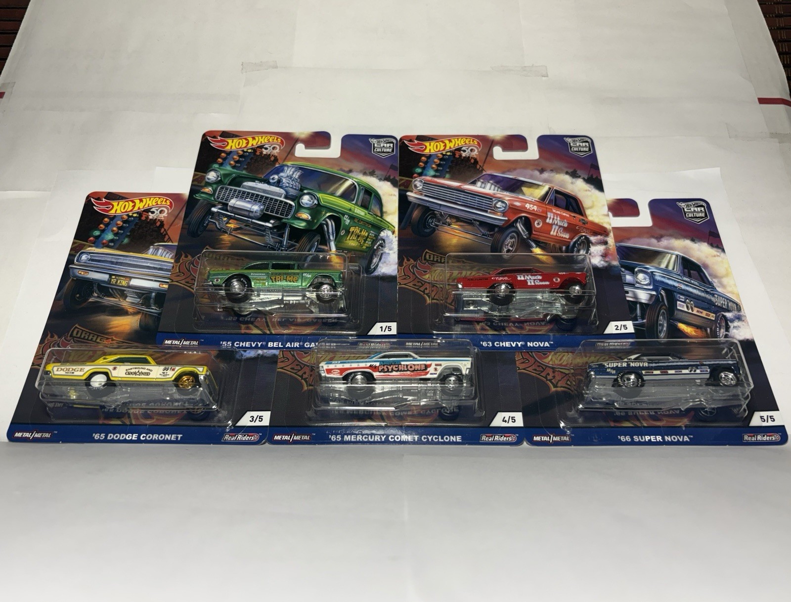 2018 Hot Wheels Premium 50th Car Culture Drag Strip Demons Gasser 5 Car Set