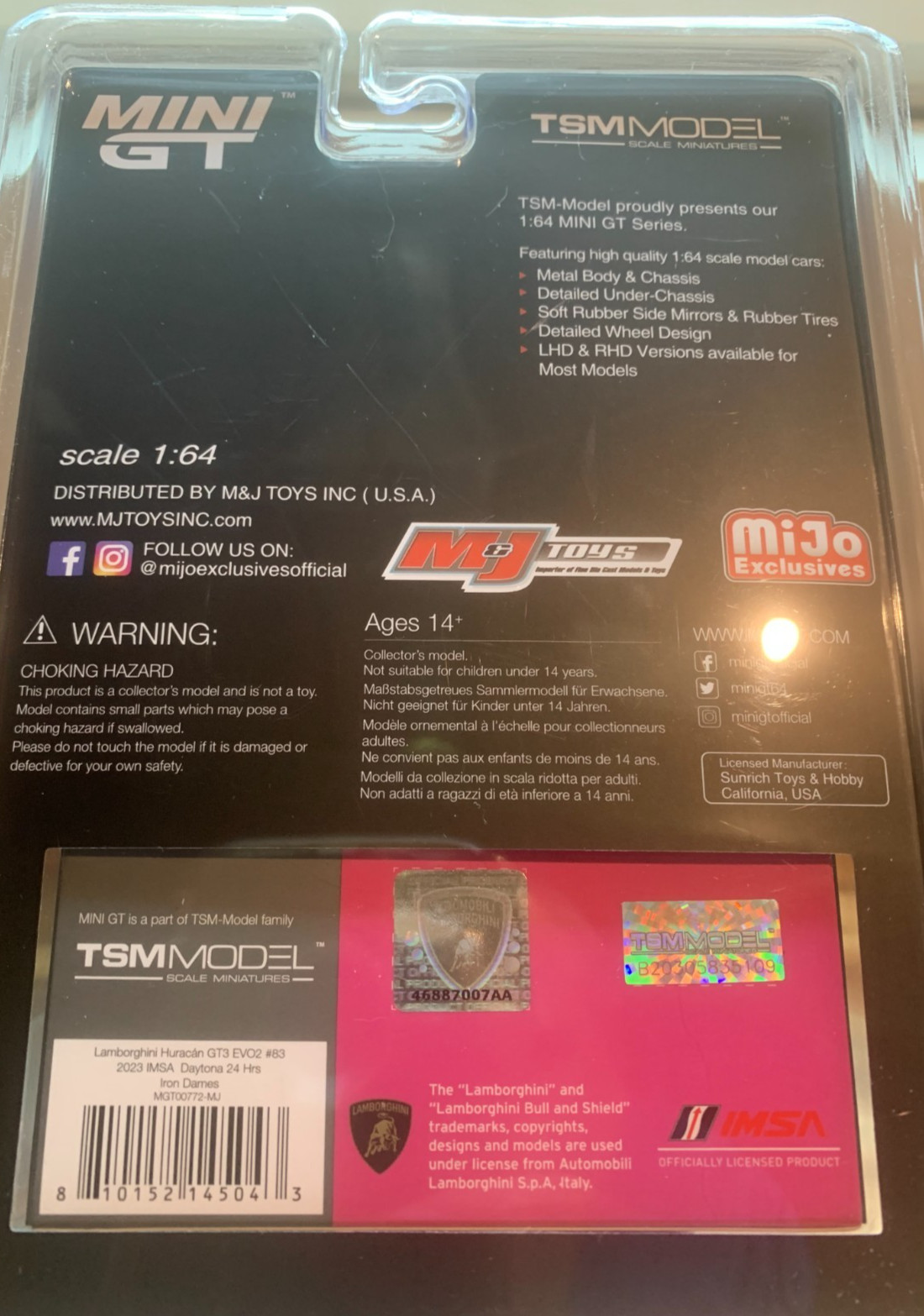 Mini GT, IMSA 1/64, Lamborghini Huracan GT3 EVO2, #83, Iron Dames, Free Ship