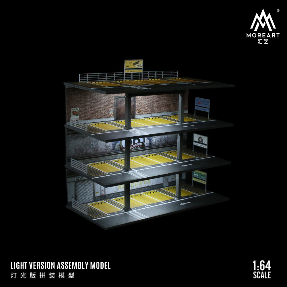 Diorama 1/64 Diecast Car Garage Model LED Street Parking Lots Buildings Scene US