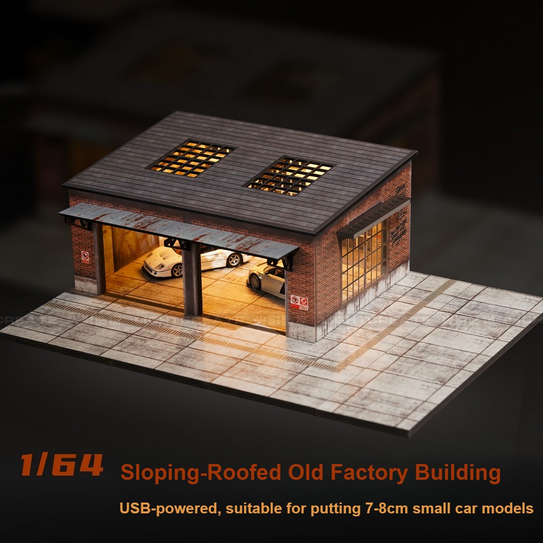 US Diorama 1/64 Diecast Garage Model LED Lighting Parking Lot Scene Display Case