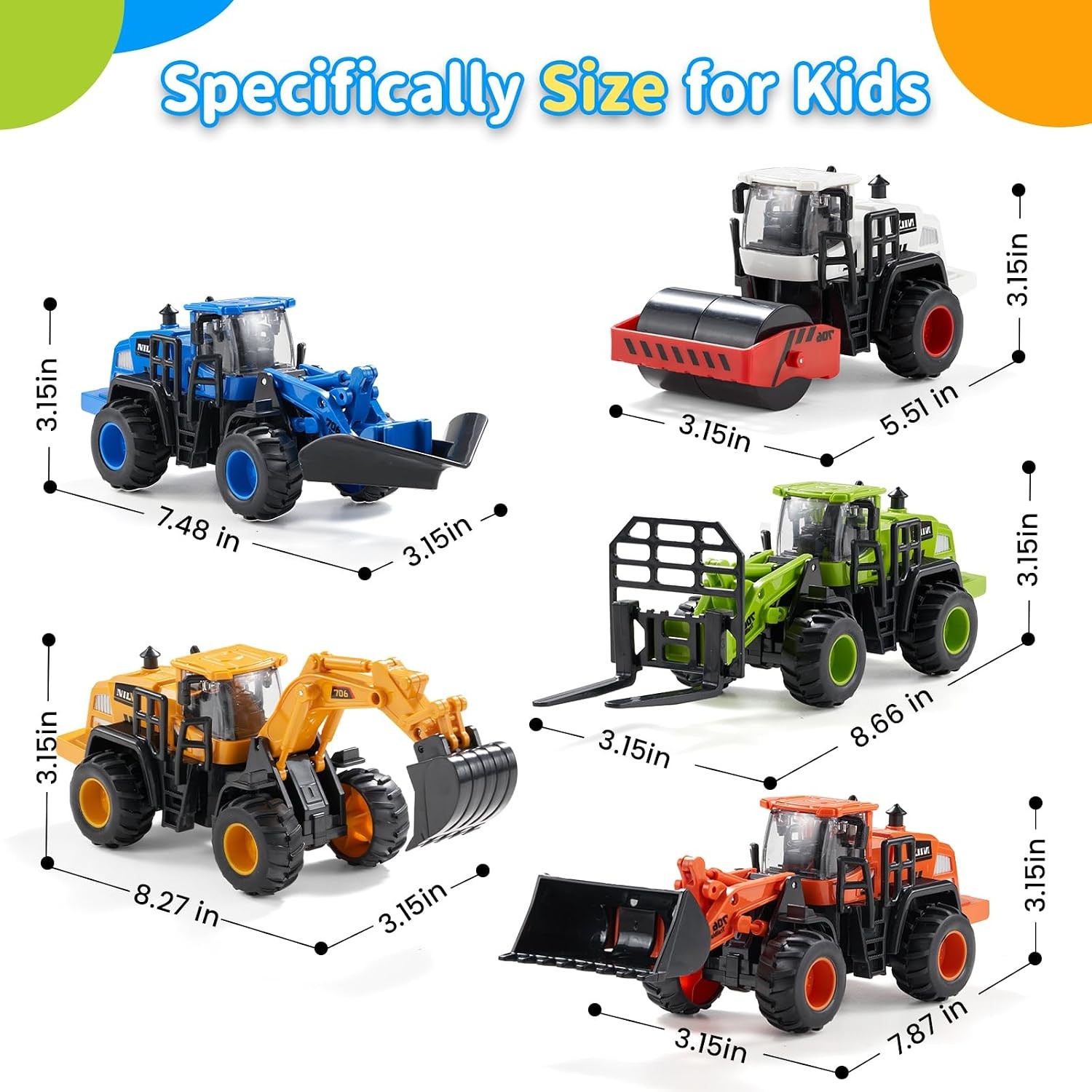 Construction Truck Toys for Toddlers | 5Pcs Push Go Tractor Toys, Sandbox Excava