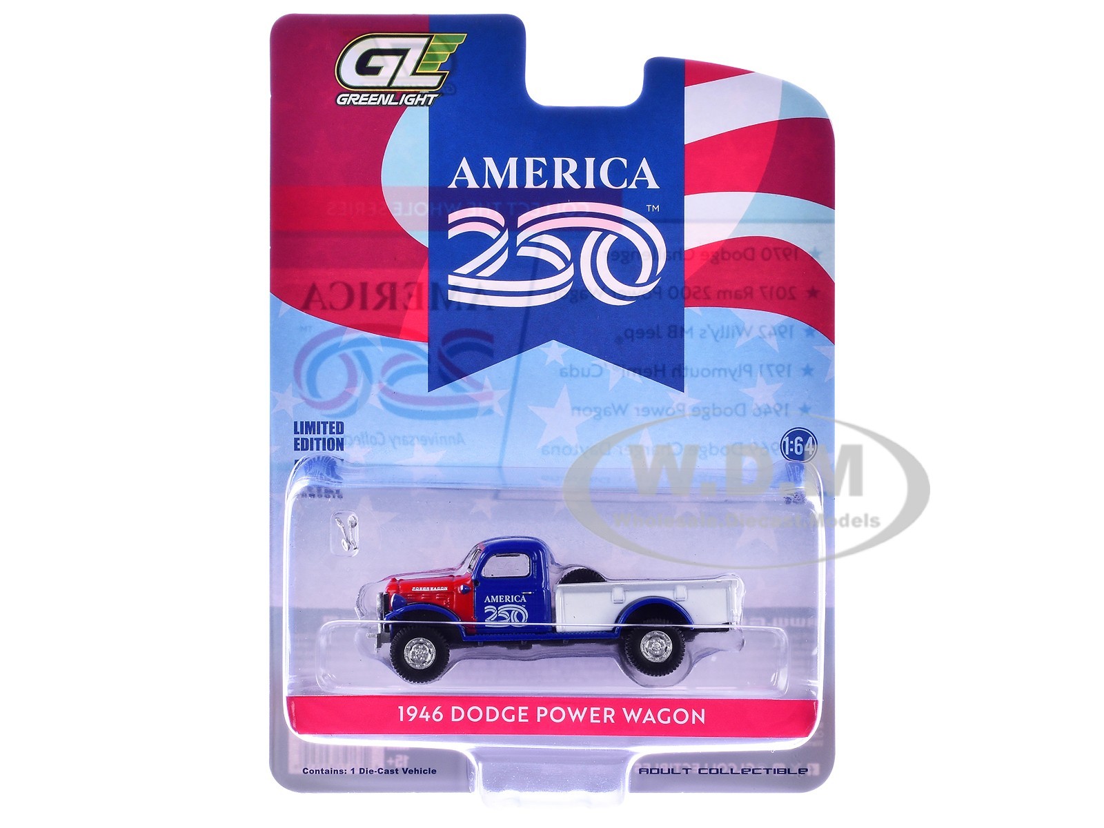 1946 DODGE POWER WAGON PICKUP “AMERICA 250” 1/64 DIECAST BY GREENLIGHT 28180 E