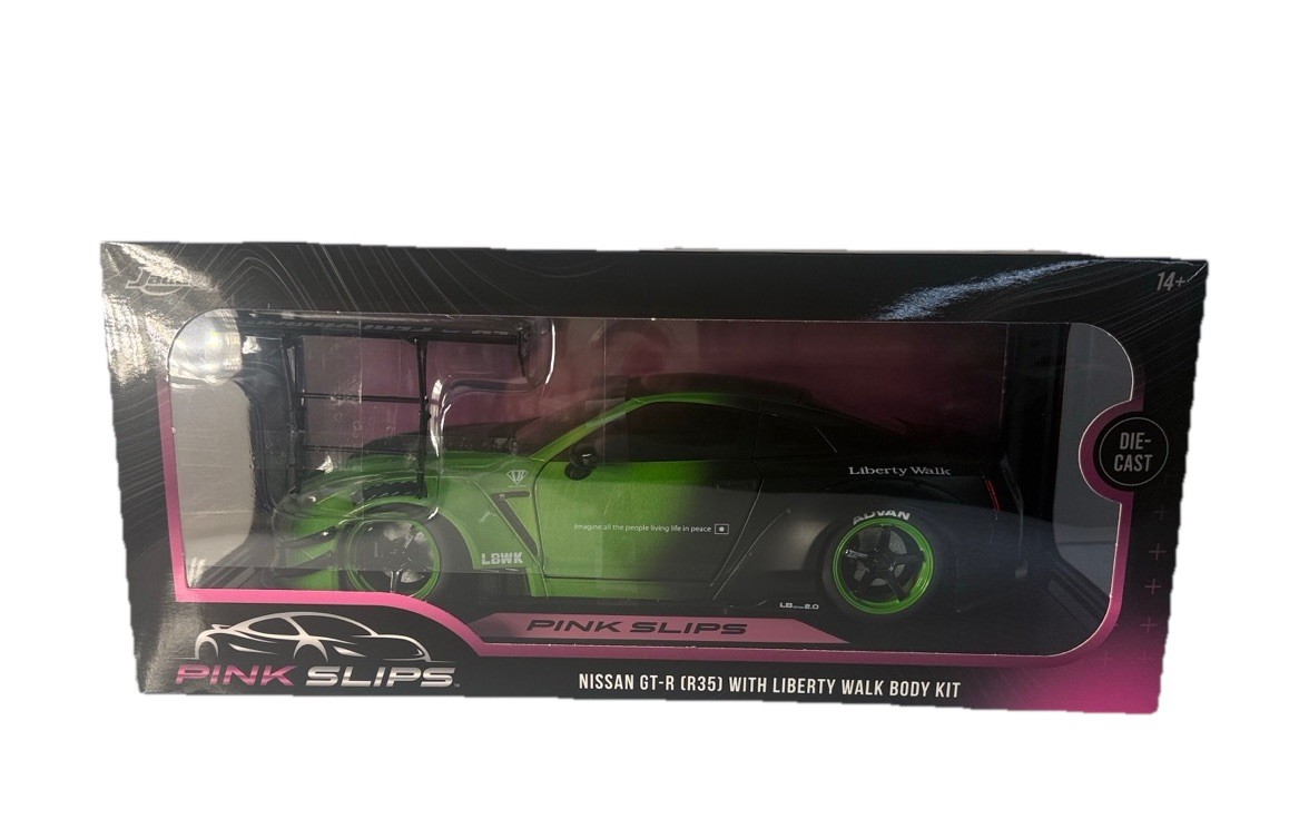 Jada Pink Slips Nissan GT-R (R35) with Liberty Walk Body Kit Green 1/18 Scale