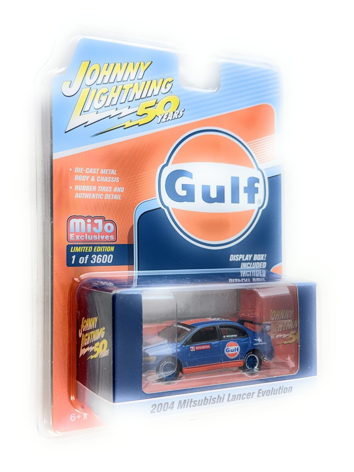 JOHNNY LIGHTNING 2004 BLU/ORANGE MITSUBISHI LANCER EVOLUTION GULF JLCP7249-4D
