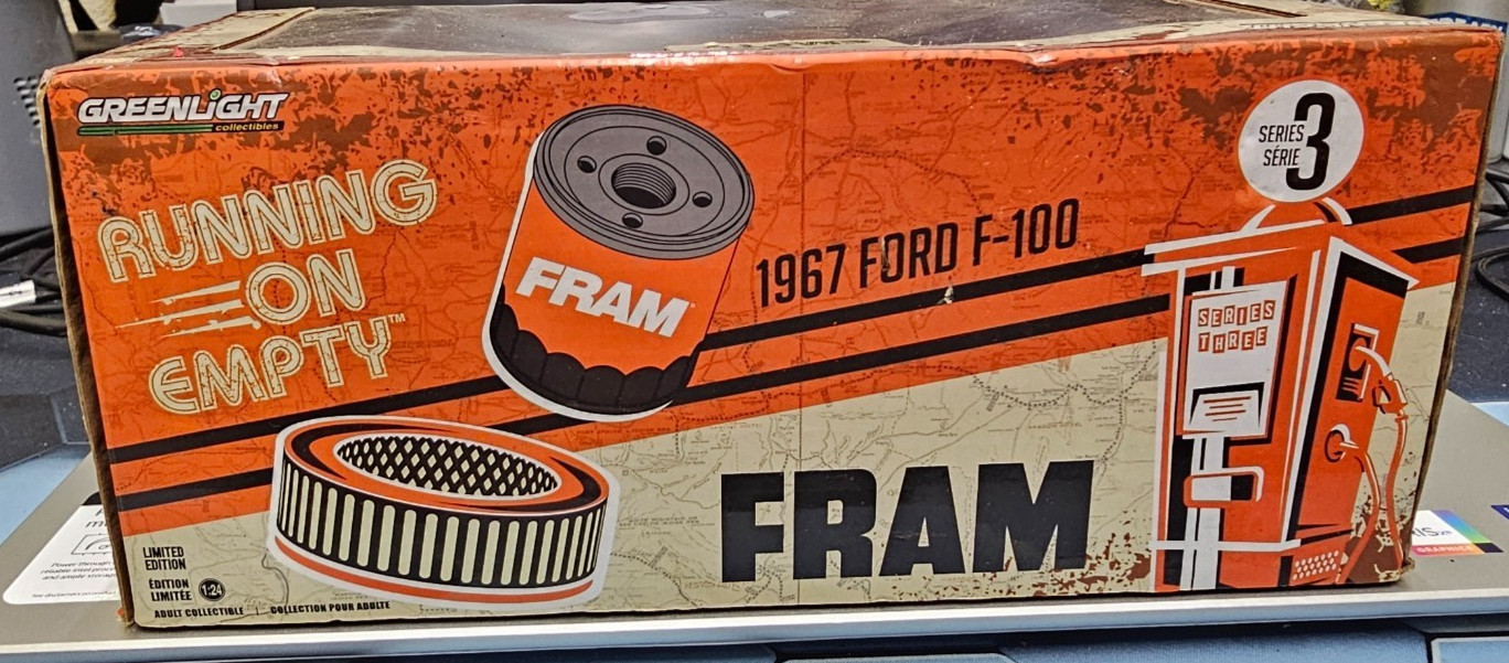NEW IN BOX 1967 Ford F-100 Greenlight Orange Fram Diecast Truck 1/24 Collectible