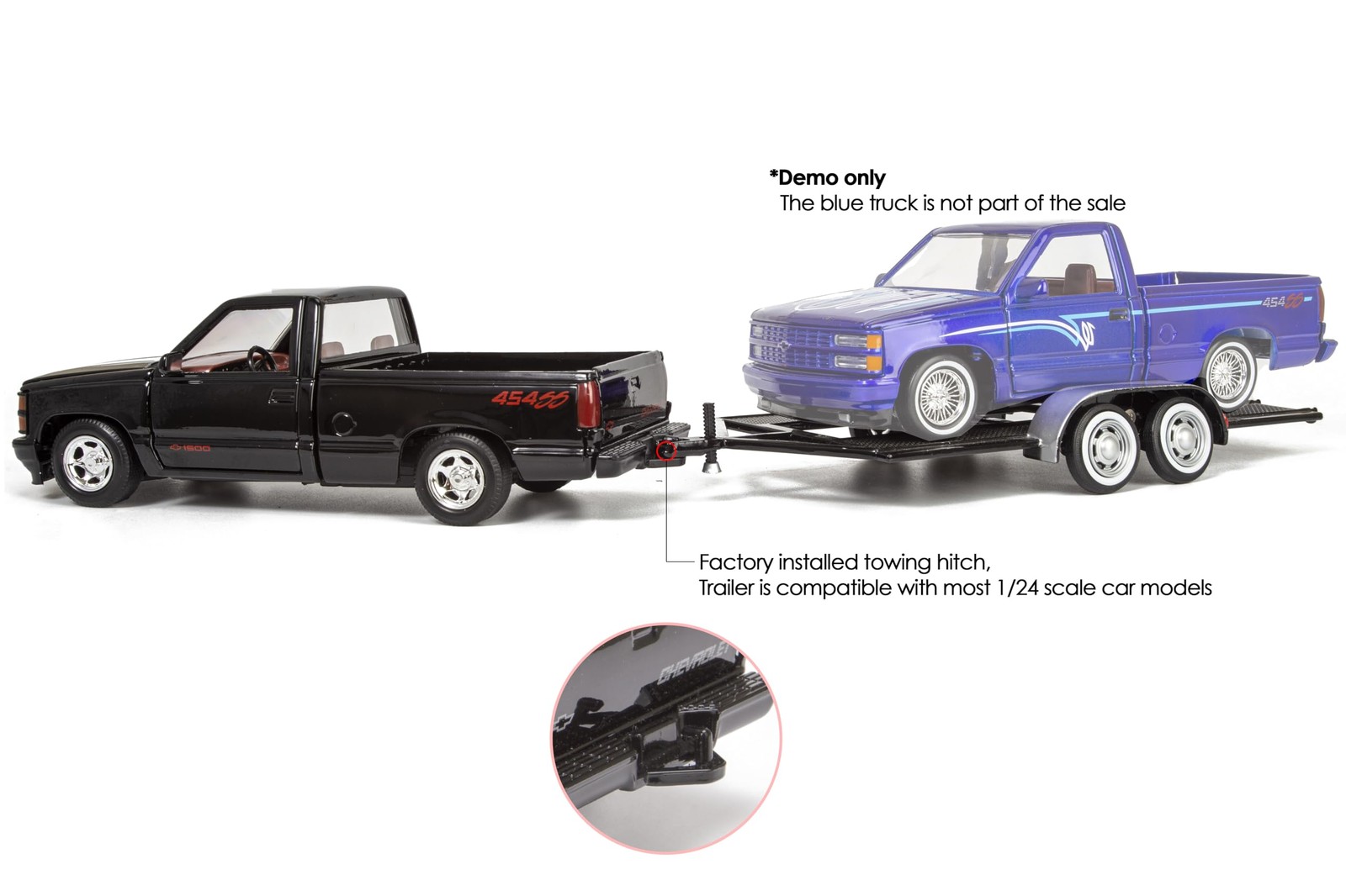1992 Silverado C1500 454SS, Black with Red Interior, and Towing Trailer, 1:24…